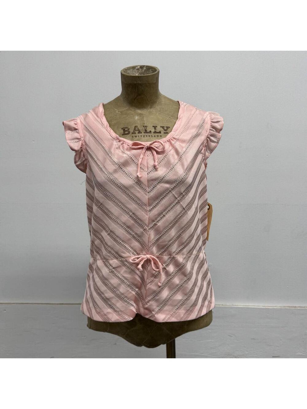Vintage 1970s Casey's Place of California Baby Pink Chevron Blouse